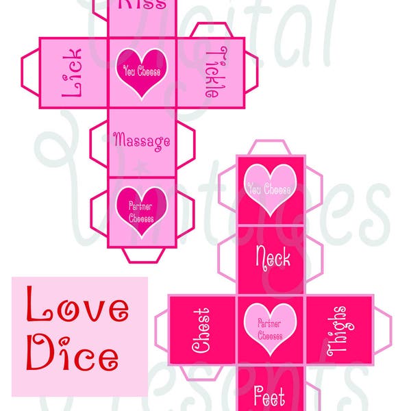 Printable Love Dice, Valentine's Day Game, Sex, Naughty, Adult, JPG JPEG PDF, sexy, Valentine, Valentines, activity, Date, romantic, fun