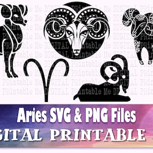 Aries svg bundle, zodiac sign, astrology silhouette pack, PNG clip art, Digital illustration, horoscope symbol, star signs, sun moon