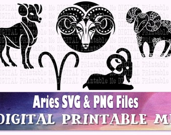 Aries svg bundle, zodiac sign, astrology silhouette pack, PNG clip art, Digital illustration, horoscope symbol, star signs, sun moon