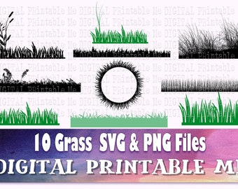 Grass Silhouette, Field Landscape SVG bundle, Wildflowers PNG, Clip Art Pack, 11 cut file, Instant Download, Outdoors, natural vegetation