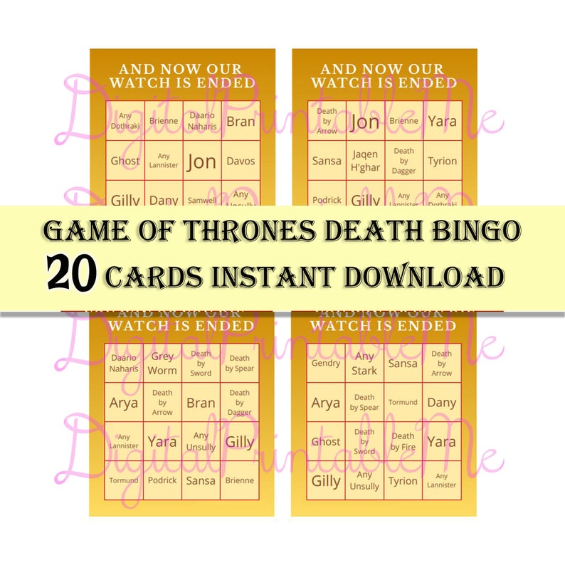 Game Of Thrones Season Finale Final Episode Bingo Game Viewing Etsy