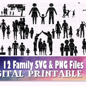 Familie Svg, Silhouette Bundle, PNG, ClipArt, 12 digital,, Menschen. Eltern, Kinder, Kinder, zusammen spielen, Mutter Vater gesammelt