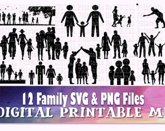 Family svg, silhouette bundle, PNG, clip art, 12 Digital, , people. parents, children, kids, playing together, mother father gathered
