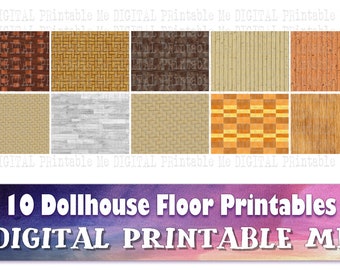 Dollhouse Floor Printables DIY Miniature Wood Flooring - Parquet Set of 10 JPG Doll House Decor 1/12 Texture