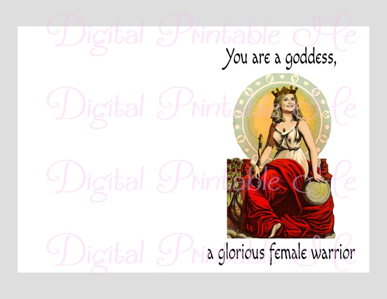 Printable Galentine's Day Card, goddess warrior, friendship, printable valentines day cards, galentines, Leslie knope encouragement image 2