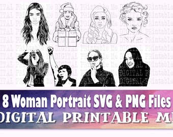Realistic Woman svg, line art lady, modern illustrations, png bundle, clip art pack, 8 images, women drawing, outline, detailed female