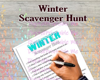Winter Scavenger Hunt Printable, Kids Activity, indoor outdoor Game, Party, Walking, cold, Activities Children, snow Day sheet selfie