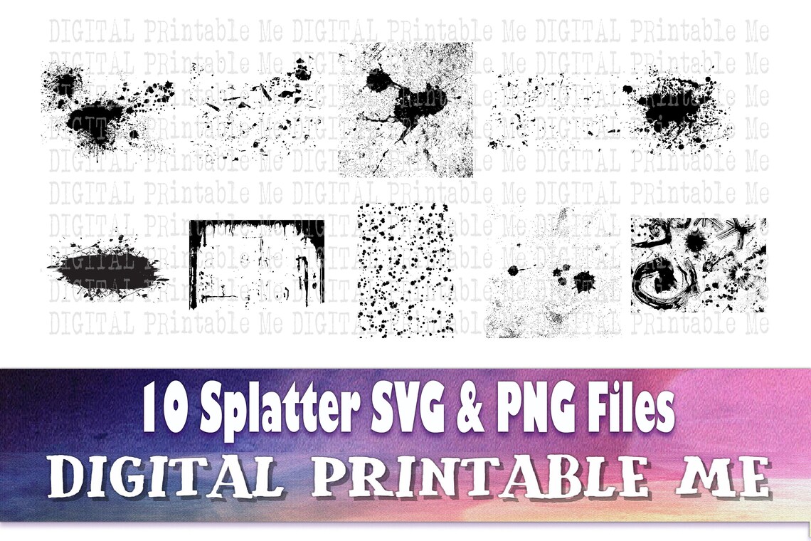 Splat Smear Paint Splatter, Spray SVG Bundle, Smear Splat PNG, Clip Art Pack , 10 ...