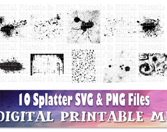 Paint Splatter, Spray SVG bundle, Smear Splat PNG, Clip Art Pack , 10 Images, Digital Pack, Printable vectors, blood, Ink, paint silhouette