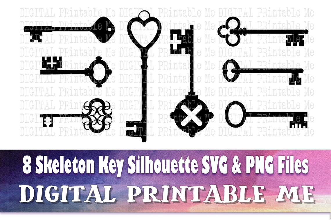 Skeleton Key Svg Silhouette Bundle 8 Images PNG Clip Art Etsy