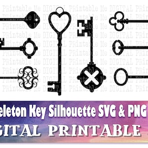 Skeleton Key svg, silhouet bundel, 8 beelden, PNG, clip art, , vector, cutting pack, sierlijke, fancy, vintage