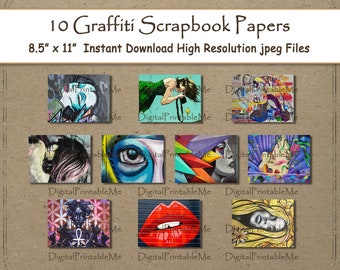 Graffiti Digital Paper Print 8.5 x 11 Texture scrapbook paper pages By  DigitalPrintableMe