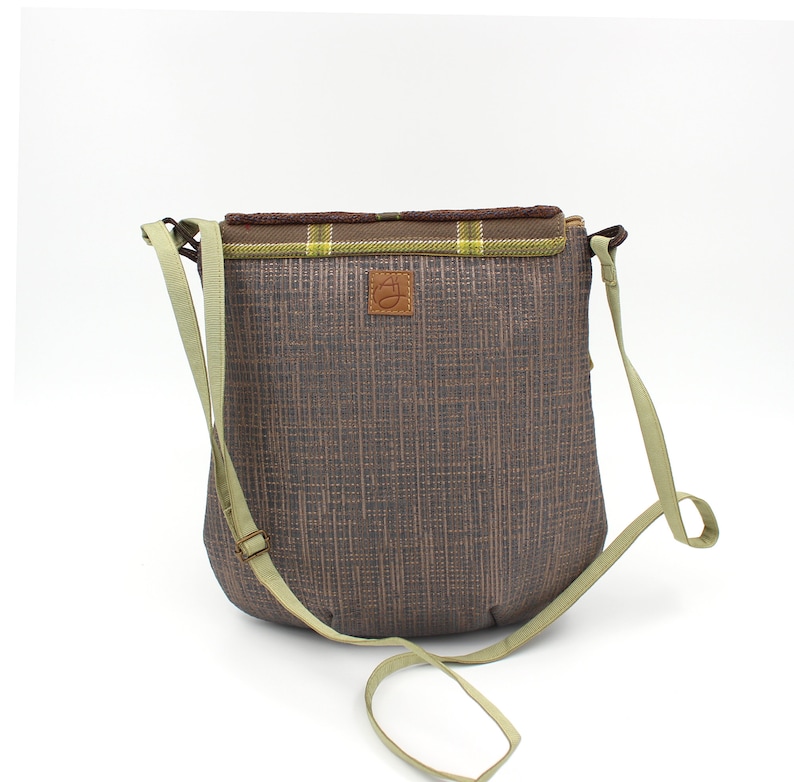 Zip light and practical. brown and green shoulder bag with flap Women/'s bag associated fabrics