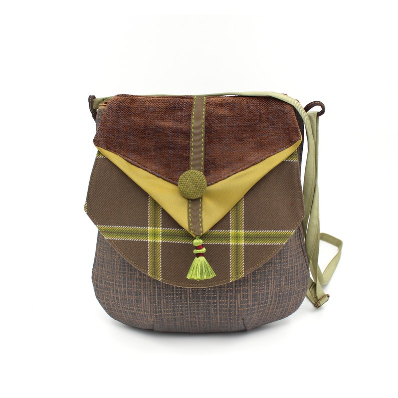 Zip light and practical. brown and green shoulder bag with flap Women/'s bag associated fabrics