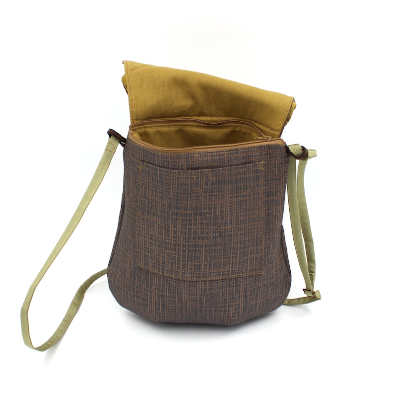 Zip light and practical. brown and green shoulder bag with flap Women/'s bag associated fabrics