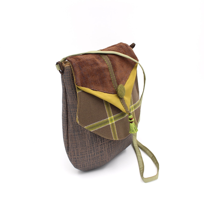 Zip light and practical. brown and green shoulder bag with flap Women/'s bag associated fabrics