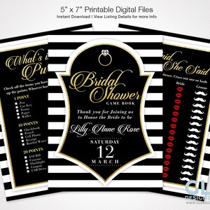 Black and White Stripe Water Bottle Label w/ Diamond Wedding Ring. Bridal Shower, Engagement Party Printable Black, White & Gold Party Favor image 9