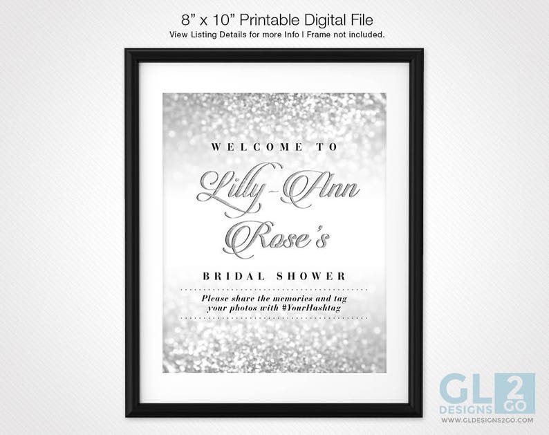 Silver Gift Table Sign. 8x10 Printable Glitter Sparkle Silver White Bridal Shower Gifts Sign, Wedding Gifts Sign, Cards & Gifts Table Sign image 9