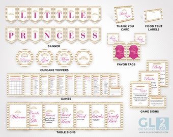 Princess Baby Shower Decorations. Girl Baby Shower / Birthday Party Pack. Royal Little Princess Decorations w/ Crown + Baby Shower Games