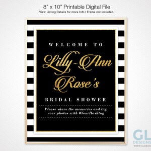 Black and White Stripe Water Bottle Label w/ Diamond Wedding Ring. Bridal Shower, Engagement Party Printable Black, White & Gold Party Favor image 8