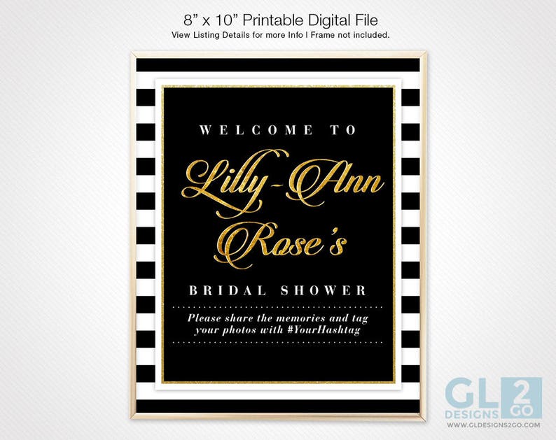 Black and White Stripe Water Bottle Label w/ Diamond Wedding Ring. Bridal Shower, Engagement Party Printable Black, White & Gold Party Favor image 8