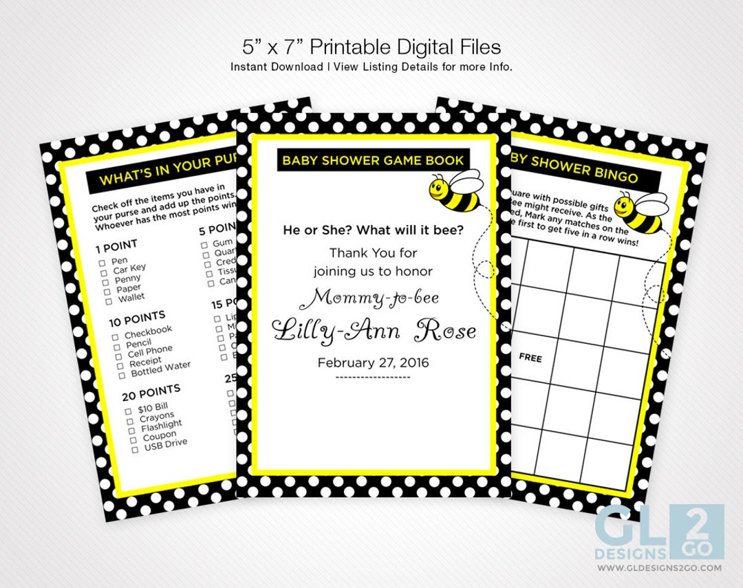 Baby Shower Gamebook. 5 Printable Reveal Party Games. What Will It Bee