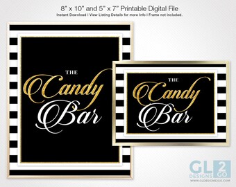 Black, White & Gold Candy Bar Sign. 8x10 + 5x7 Printable Stripe Bridal Shower Candy Bar Sign / Wedding Sign. Candy Table Sign. Party Decor