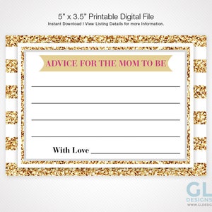 Advice for Mom to Be / Advice for Mommy for Girl Baby Shower. Printable Gold, White & Hot Pink Royal Princess Advice card. Instant Download