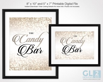 Candy Bar Sign. 8x10 & 5x7 Printable Glitter Sparkle Champagne Bridal Shower Candy Bar Sign / Wedding Sign. Beige / Tan Candy Table Sign