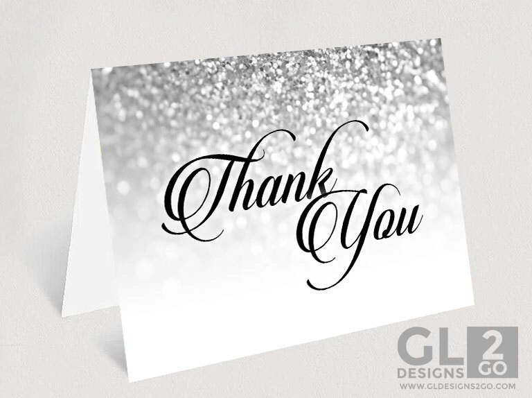 Silver Thank You Card. Printable Silver Sparkle Glitter Bridal Etsy