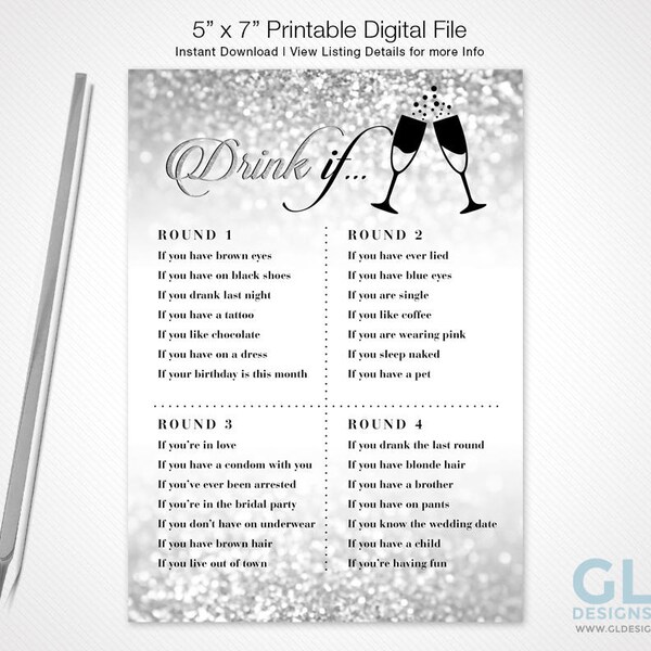 Bridal Shower Drinking Game Etsy