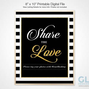 Black and White Stripe Water Bottle Label w/ Diamond Wedding Ring. Bridal Shower, Engagement Party Printable Black, White & Gold Party Favor image 6