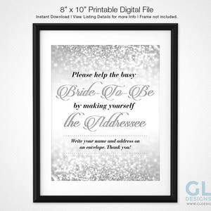 Silver Gift Table Sign. 8x10 Printable Glitter Sparkle Silver White Bridal Shower Gifts Sign, Wedding Gifts Sign, Cards & Gifts Table Sign image 6