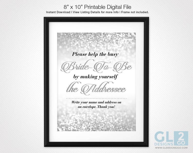 Silver Gift Table Sign. 8x10 Printable Glitter Sparkle Silver White Bridal Shower Gifts Sign, Wedding Gifts Sign, Cards & Gifts Table Sign image 6