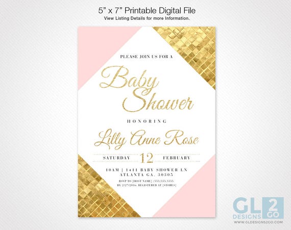 pink and gold baby shower invitations