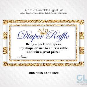Prince Baby Shower Diaper Raffle Invitation Insert. Instant Download Boy Baby Shower Diaper Raffle. Royal Blue, Gold & White. Little Prince