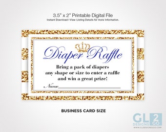 Prince Baby Shower Diaper Raffle Invitation Insert. Instant Download Boy Baby Shower Diaper Raffle. Royal Blue, Gold & White. Little Prince