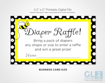 Diaper Raffle Invitation Insert. Bee Baby Shower Diaper Raffle Ticket. Instant Download / Black, White & Yellow / Polka Dot / Gender Neutral