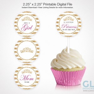 Princess Cupcake Toppers W/ Tiara for Girl Baby Shower / Birthday. 2 ...