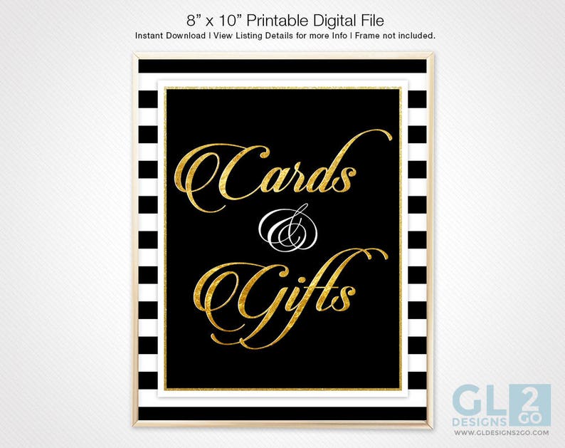 Black, White & Gold Guest book Sign. 8x10 Printable Stripe Bridal Shower / Wedding Sign, Please Sign Our Guestbook Table Sign. Party Decor image 5