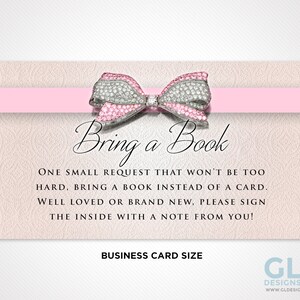 Bring a Book Invitation Insert for Girl Baby Shower W/ Pink Bow ...
