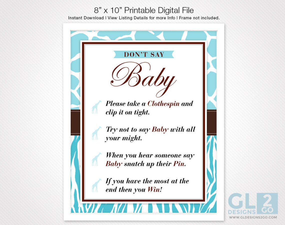 Don't Say Baby Sign. 8x10 Printable Blue White and Brown - Etsy