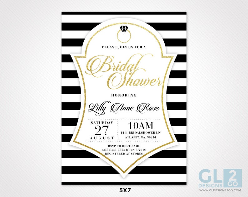 Lingerie Size Insert. Bridal Shower Invitation Insert. Bride Bra & Panty Size. White, Black, Gold Printable Corset. Black and White Stripe image 3