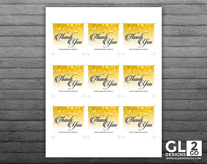 Gold Thank You Tags / Favor Tags. Printable 2.25x2.25 2.5x3.75 Gold