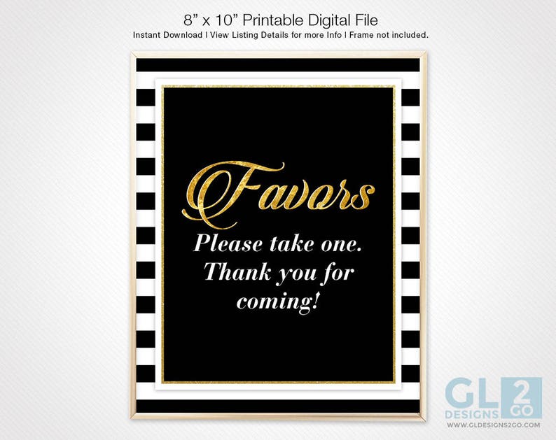 Black, White & Gold Guest book Sign. 8x10 Printable Stripe Bridal Shower / Wedding Sign, Please Sign Our Guestbook Table Sign. Party Decor image 6