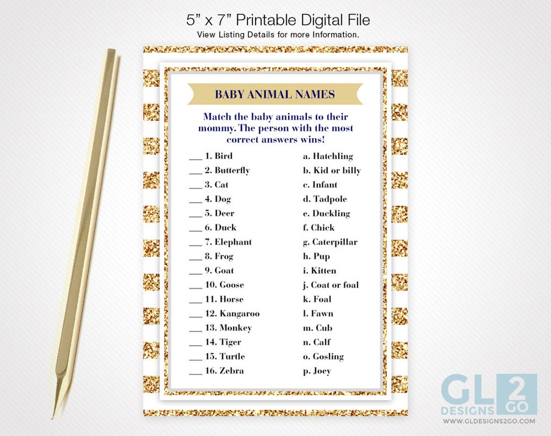 Baby Animal Names Boy Baby Shower Game. Printable White Gold - Etsy UK Baby Animal Names Boy Baby Shower Game. Printable White Gold - Etsy UK