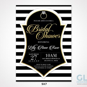 Lingerie Size Insert. Bridal Shower Invitation Insert. Bride Bra & Panty Size. White, Black, Gold Printable Corset. Black and White Stripe image 4