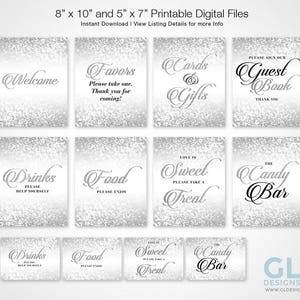 Silver Gift Table Sign. 8x10 Printable Glitter Sparkle Silver White Bridal Shower Gifts Sign, Wedding Gifts Sign, Cards & Gifts Table Sign image 4