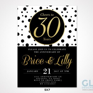 Black, White &amp; Gold 30th Birthday Invitation W/ Polka Dots. Cheers to ...
