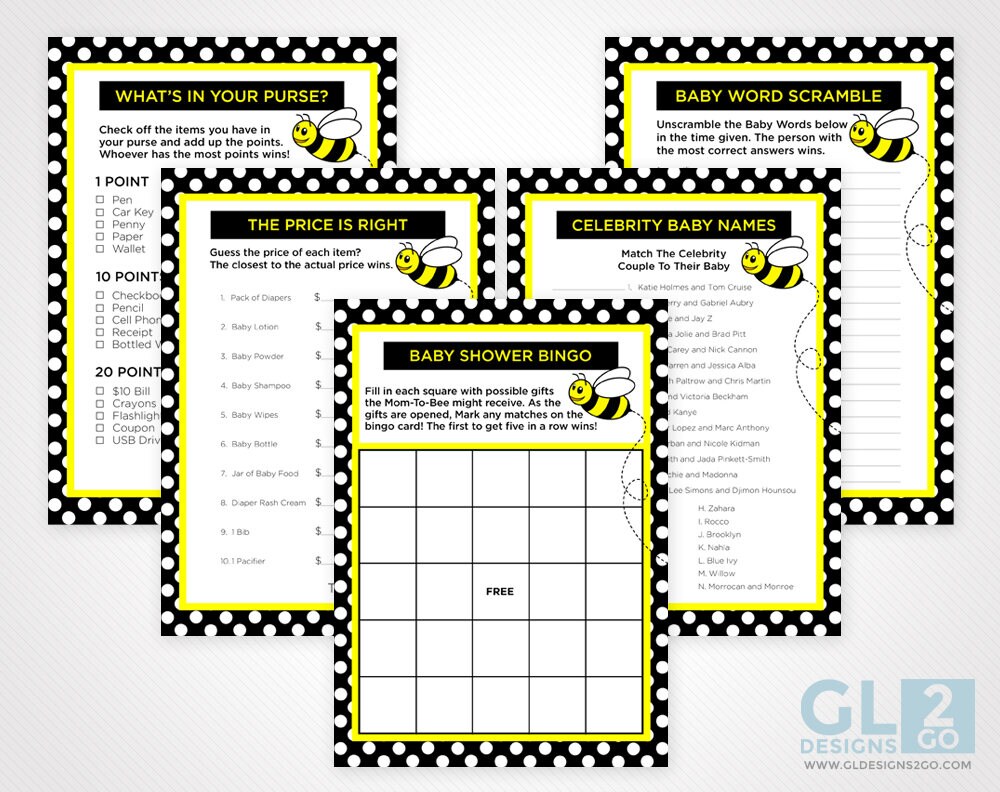 Baby Shower Gamebook. 5 Printable Reveal Party Games. What Will It Bee